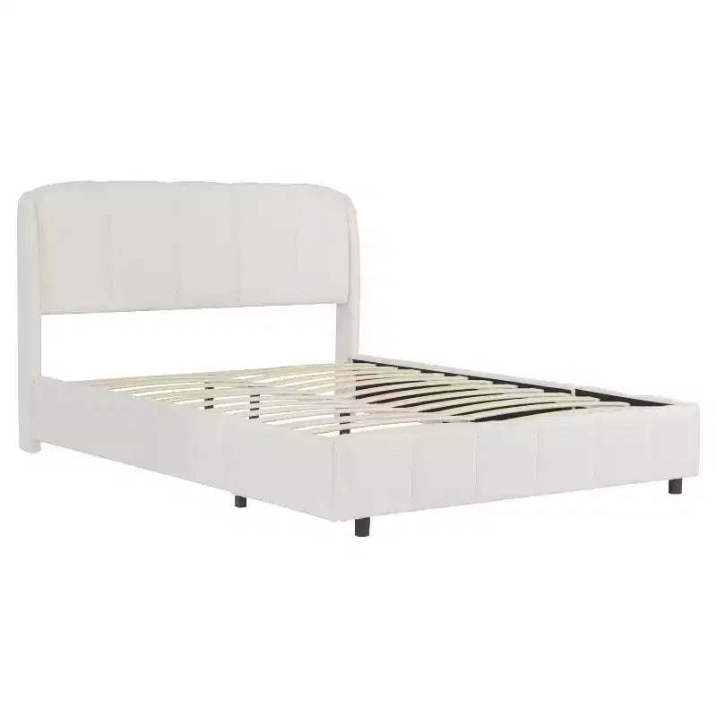 Letto imbottito a piattaforma Queen/King Size con testiera morbida, a forma curva, beige - ModernLuxe