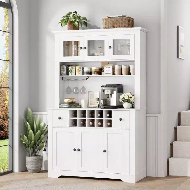 Dispensa da cucina stile rustico con piano d'appoggio, cassetti, ripiani regolabili e portabottiglie da 174,5 cm