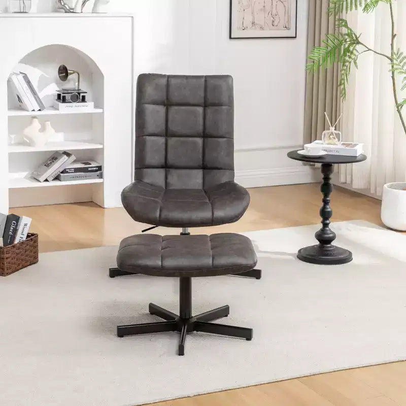 Set Divano e Pouf Imbottiti in Similpelle a 2 Pezzi con Base in Metallo per Soggiorno