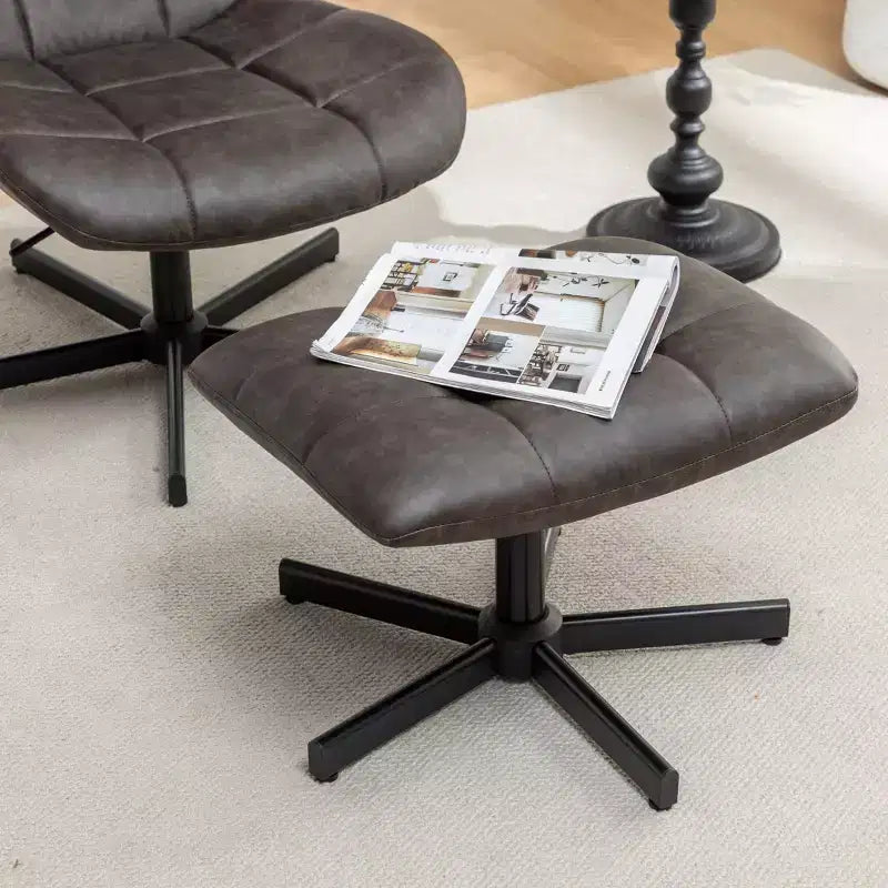 Set Divano e Pouf Imbottiti in Similpelle a 2 Pezzi con Base in Metallo per Soggiorno