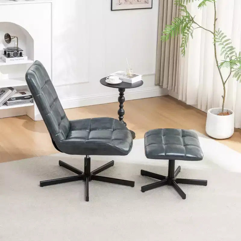 Set Divano e Pouf Imbottiti in Similpelle a 2 Pezzi con Base in Metallo per Soggiorno