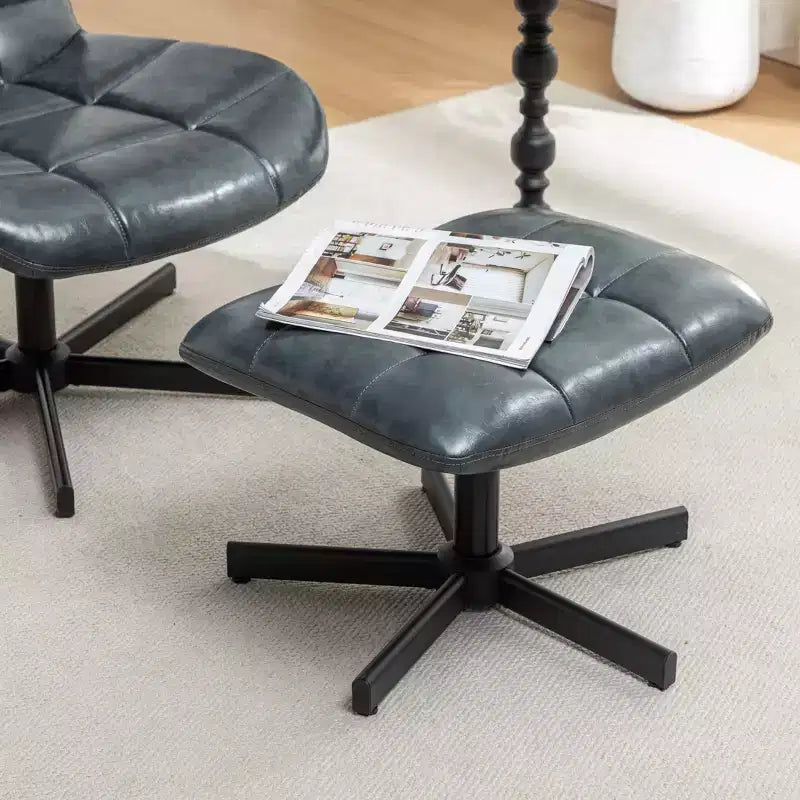 Set Divano e Pouf Imbottiti in Similpelle a 2 Pezzi con Base in Metallo per Soggiorno