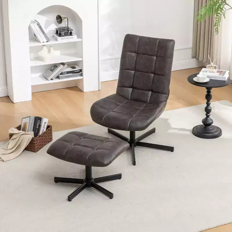 Set Divano e Pouf Imbottiti in Similpelle a 2 Pezzi con Base in Metallo per Soggiorno