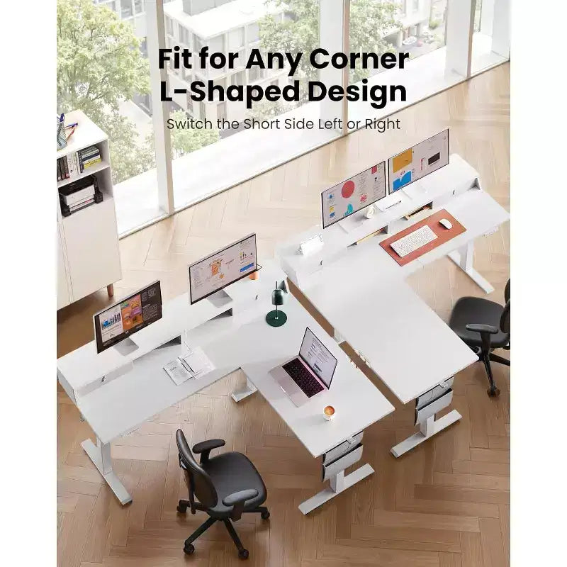 Scrivania Elettrica Angolare a L, 63" Scrivania Ergonomica Regolabile in Altezza con Cassetti, Tavolo Computer Sit-Stand con Spazio di Archiviazione per Lavoro Ufficio Casa
