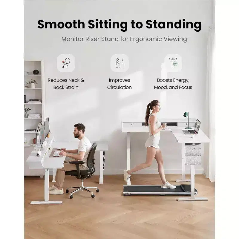 Scrivania Elettrica Angolare a L, 63" Scrivania Ergonomica Regolabile in Altezza con Cassetti, Tavolo Computer Sit-Stand con Spazio di Archiviazione per Lavoro Ufficio Casa