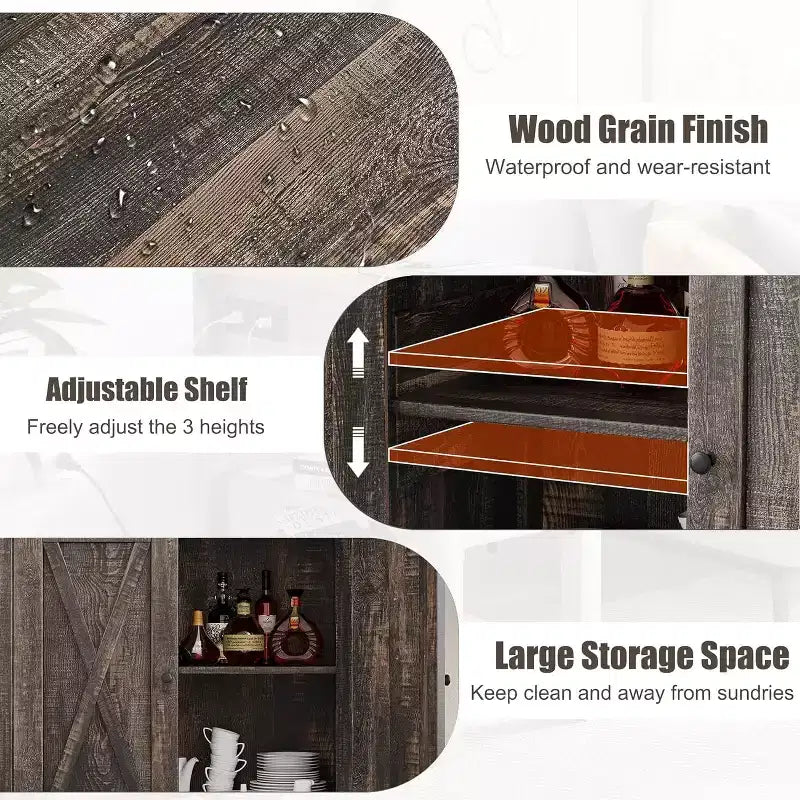 Piccolo Mobile Contenitore a 2 pezzi, Credenza Rustica con 2 Ante e Ripiani Regolabili, Consolle da Ingresso per Soggiorno/Sala da Pranzo/Cucina