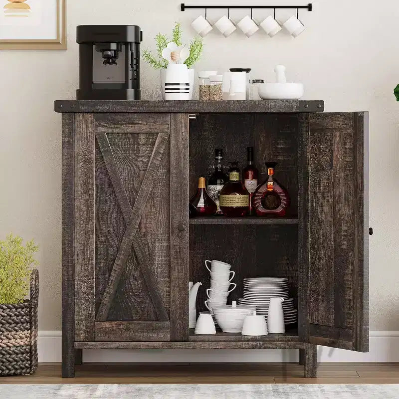 Piccolo Mobile Contenitore a 2 pezzi, Credenza Rustica con 2 Ante e Ripiani Regolabili, Consolle da Ingresso per Soggiorno/Sala da Pranzo/Cucina