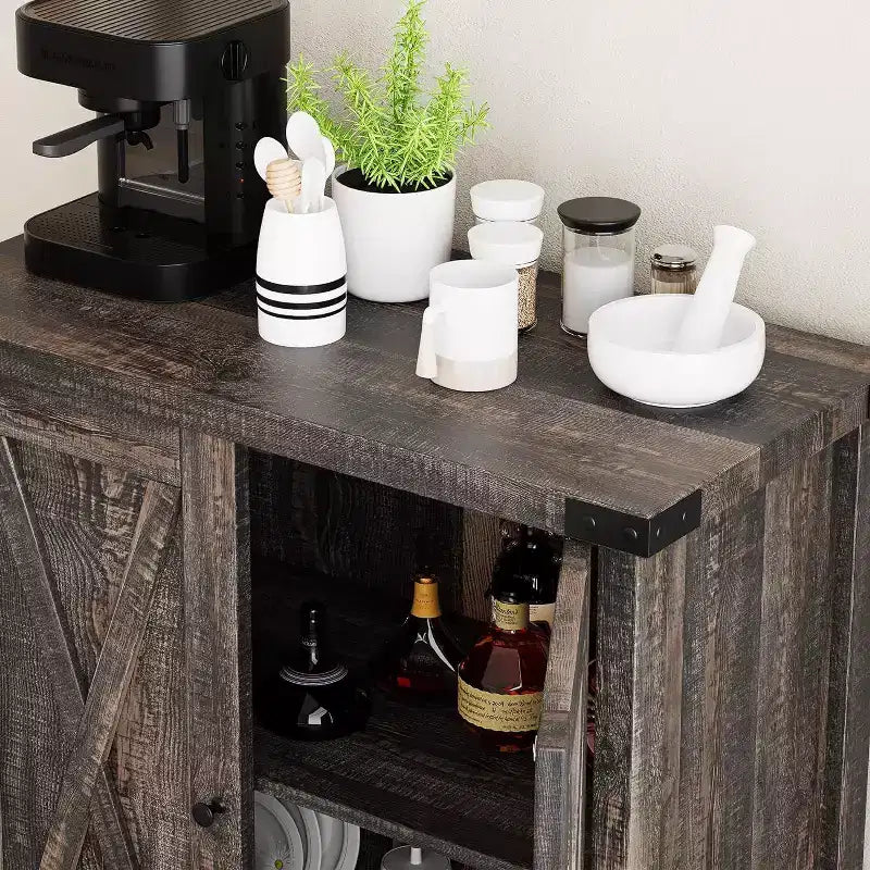 Piccolo Mobile Contenitore a 2 pezzi, Credenza Rustica con 2 Ante e Ripiani Regolabili, Consolle da Ingresso per Soggiorno/Sala da Pranzo/Cucina