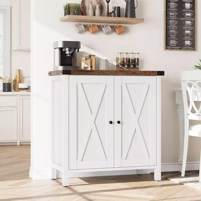 Piccolo Mobile Contenitore a 2 pezzi, Credenza Rustica con 2 Ante e Ripiani Regolabili, Consolle da Ingresso per Soggiorno/Sala da Pranzo/Cucina