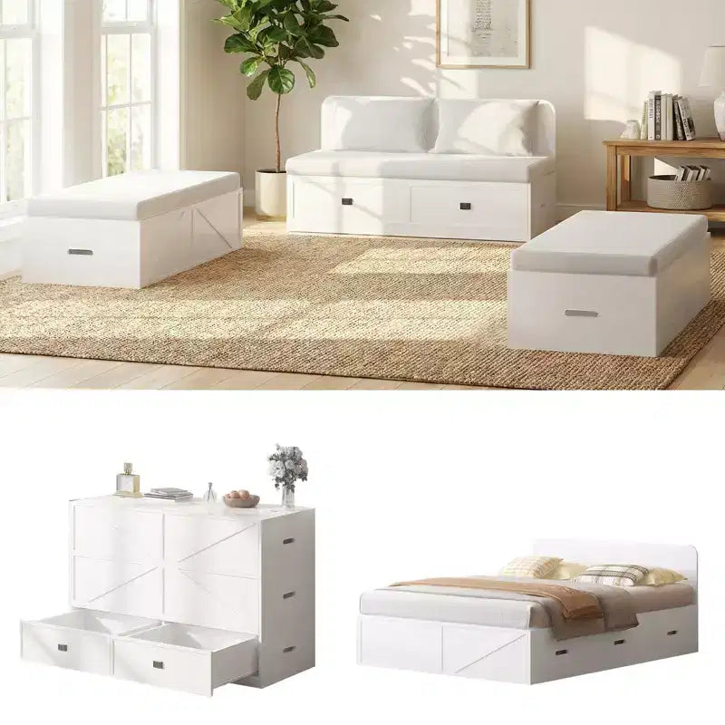 Divano letto convertibile con contenitore, letto a scomparsa, Piazza e Mezza/Matrimoniale, Materasso Non Incluso