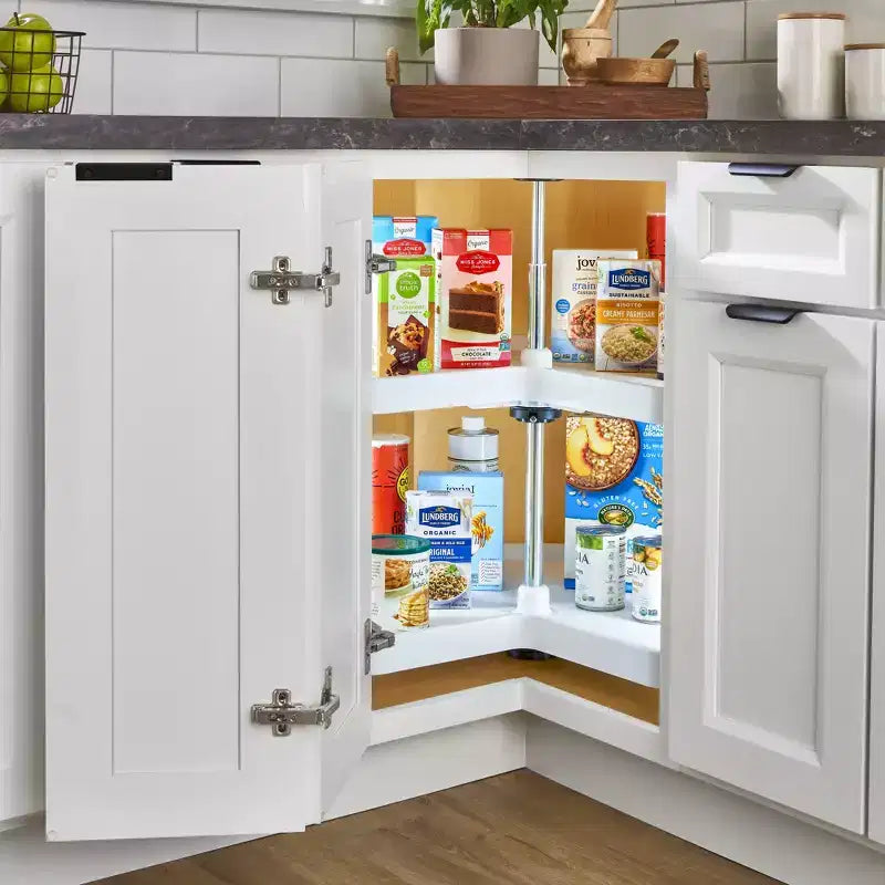 Rev-A-Shelf Lazy Susan a 2 Ripiani a Mezzaluna per Mobili Base Angolari, Plastica, Organizer Girevole da Cucina per Spezie/Barattoli a Doppio Ripiano da 24 Pollici, Bianco, 3472-24-11-52
