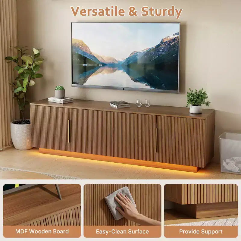 Mobile TV rustico da 172 cm per TV da 75" con luci LED a 16 colori e 6 vani portaoggetti, marrone