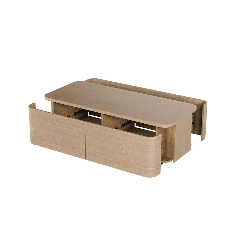 Tavolino da salotto a 4 cassetti con vano contenitore, tavolino moderno per soggiorno, finitura rovere chiaro