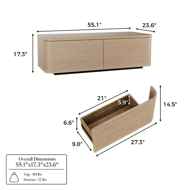Tavolino da salotto a 4 cassetti con vano contenitore, tavolino moderno per soggiorno, finitura rovere chiaro