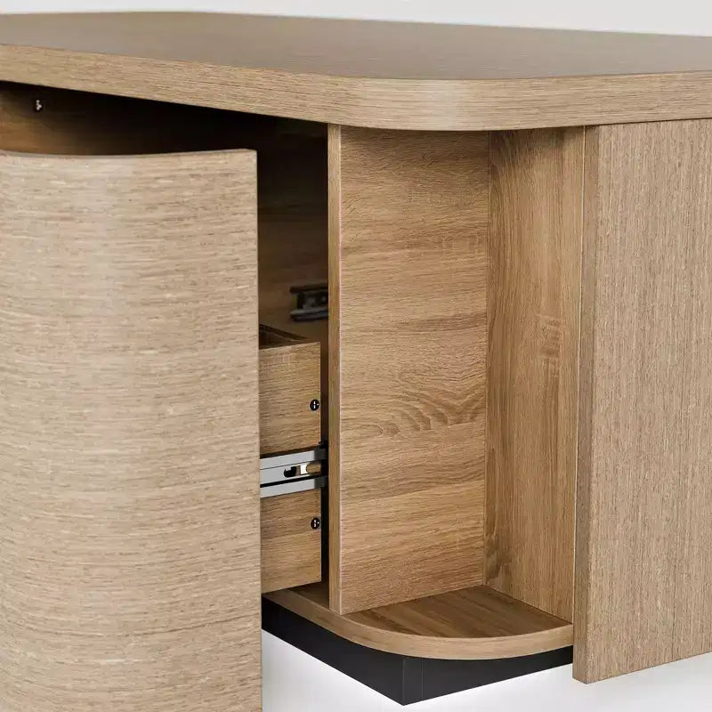 Tavolino da salotto a 4 cassetti con vano contenitore, tavolino moderno per soggiorno, finitura rovere chiaro
