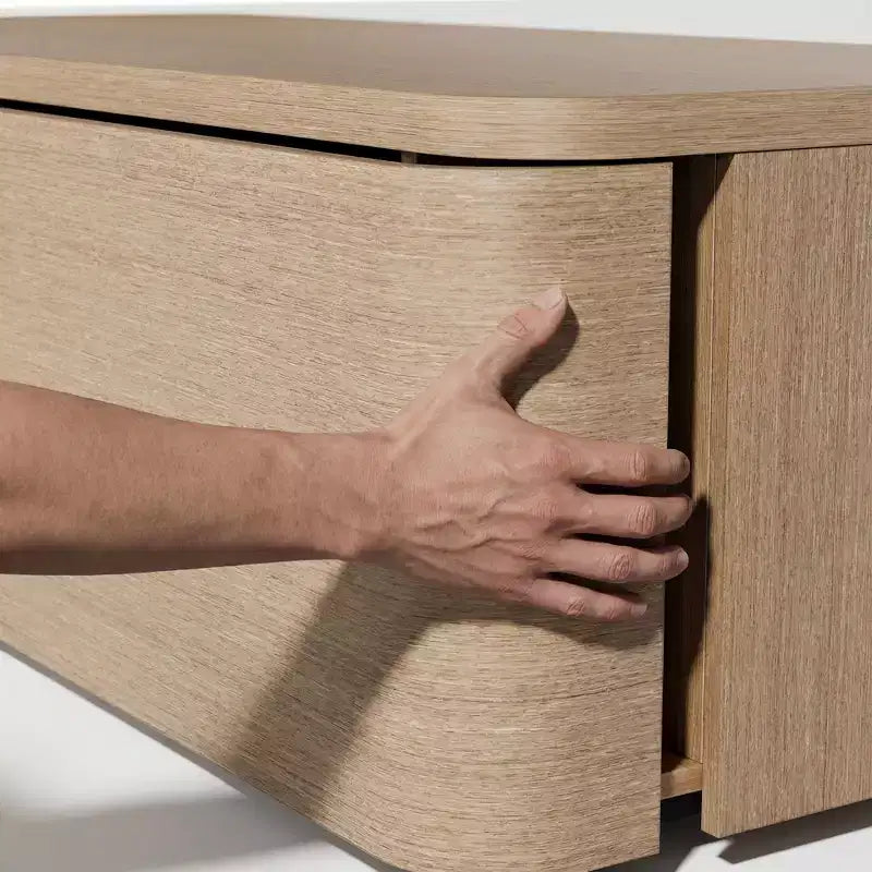 Tavolino da salotto a 4 cassetti con vano contenitore, tavolino moderno per soggiorno, finitura rovere chiaro
