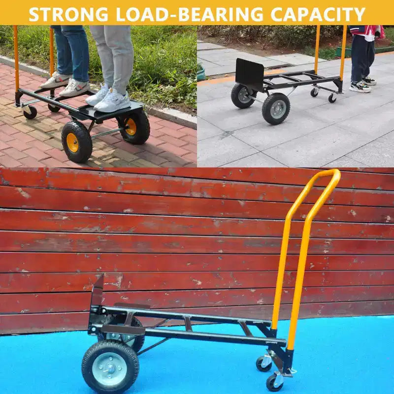 Carrello a mano convertibile, carrello pieghevole 2-in-1 con 4 ruote antiforatura, portata pesante di 180 kg, per traslochi, magazzino, ufficio e uso industriale