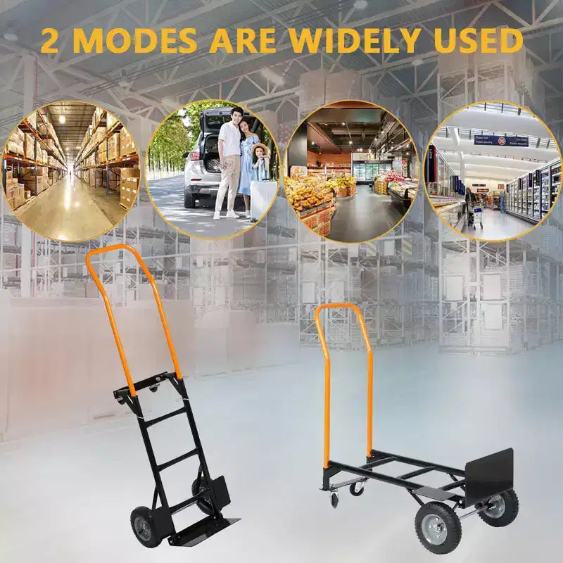 Carrello a mano convertibile, carrello pieghevole 2-in-1 con 4 ruote antiforatura, portata pesante di 180 kg, per traslochi, magazzino, ufficio e uso industriale