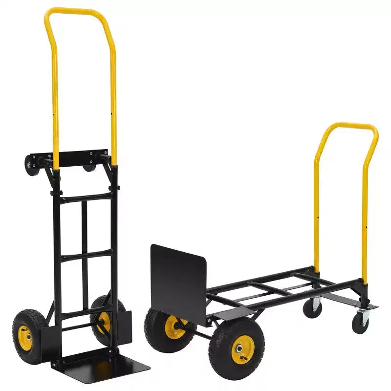 Carrello a mano convertibile, carrello pieghevole 2-in-1 con 4 ruote antiforatura, portata pesante di 180 kg, per traslochi, magazzino, ufficio e uso industriale
