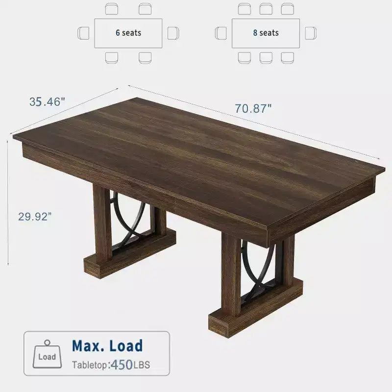 Tavolo da pranzo rettangolare in legno da 71 pollici, stile farmhouse, per 6-8 persone, tavolo da cucina con 2 ampi cassetti e piano spesso, struttura robusta per famiglie numerose