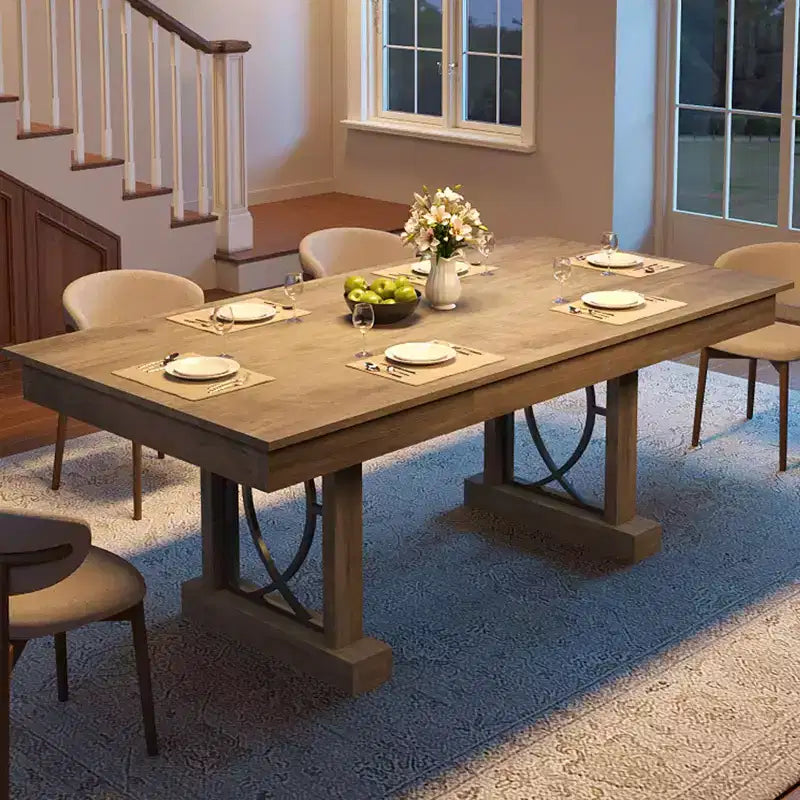 Tavolo da pranzo rettangolare in legno da 71 pollici, stile farmhouse, per 6-8 persone, tavolo da cucina con 2 ampi cassetti e piano spesso, struttura robusta per famiglie numerose