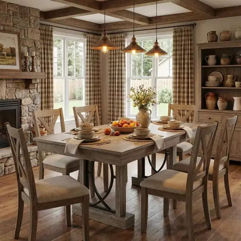 Tavolo da pranzo rettangolare in legno da 71 pollici, stile farmhouse, per 6-8 persone, tavolo da cucina con 2 ampi cassetti e piano spesso, struttura robusta per famiglie numerose