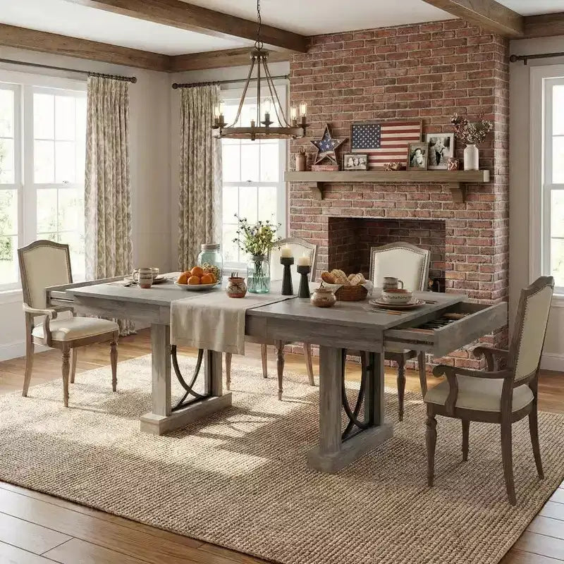 Tavolo da pranzo rettangolare in legno da 71 pollici, stile farmhouse, per 6-8 persone, tavolo da cucina con 2 ampi cassetti e piano spesso, struttura robusta per famiglie numerose