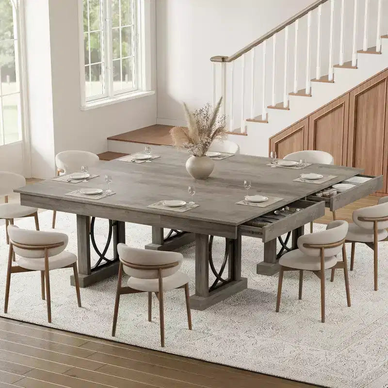 Tavolo da pranzo rettangolare in legno da 71 pollici, stile farmhouse, per 6-8 persone, tavolo da cucina con 2 ampi cassetti e piano spesso, struttura robusta per famiglie numerose