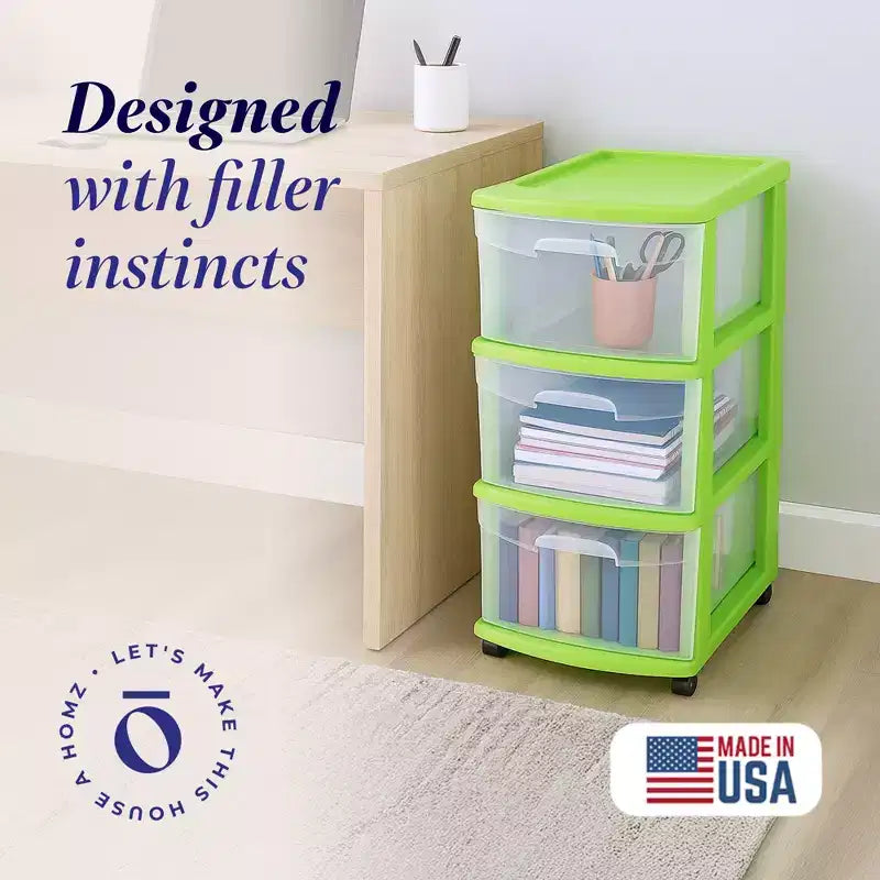Carrello Organizer a 3 Cassetti con Ruote Rimovibili, Misura Media, Struttura Viola