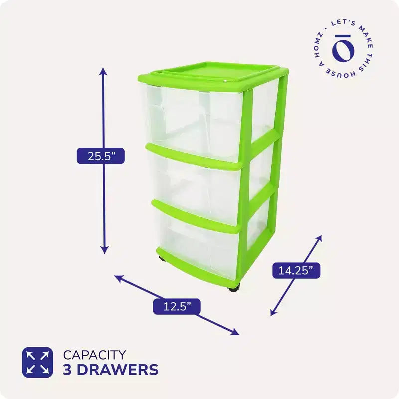 Carrello Organizer a 3 Cassetti con Ruote Rimovibili, Misura Media, Struttura Viola