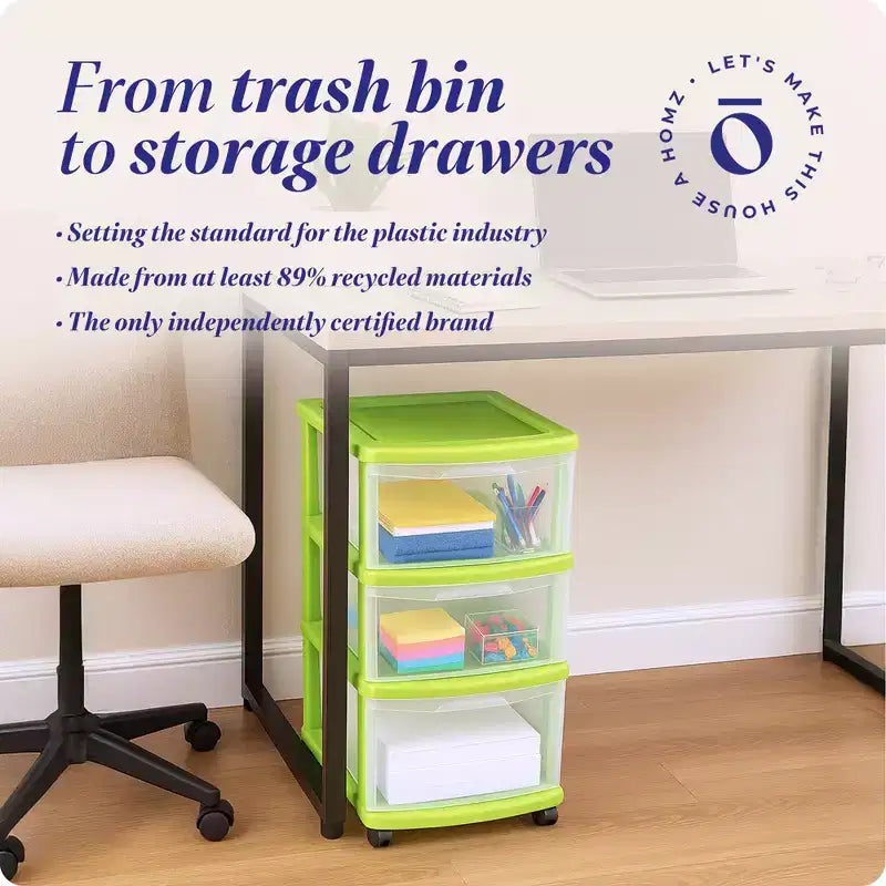 Carrello Organizer a 3 Cassetti con Ruote Rimovibili, Misura Media, Struttura Viola