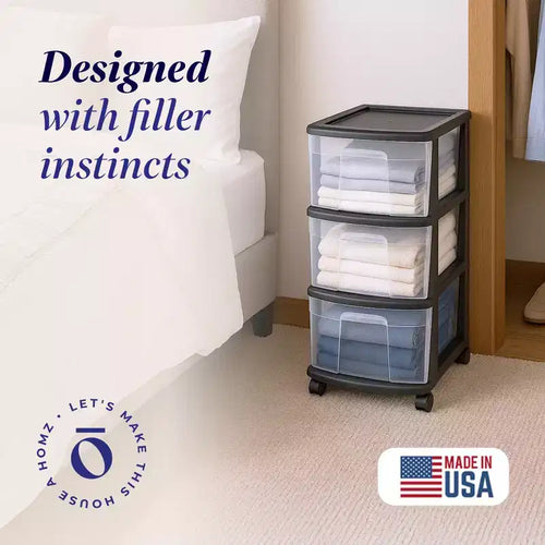 Carrello Organizer a 3 Cassetti con Ruote Rimovibili, Misura Media, Struttura Viola