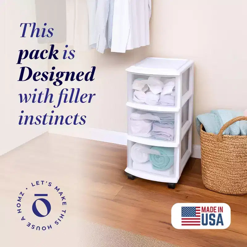 Carrello Organizer a 3 Cassetti con Ruote Rimovibili, Misura Media, Struttura Viola