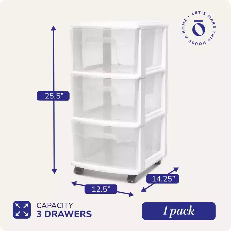 Carrello Organizer a 3 Cassetti con Ruote Rimovibili, Misura Media, Struttura Viola