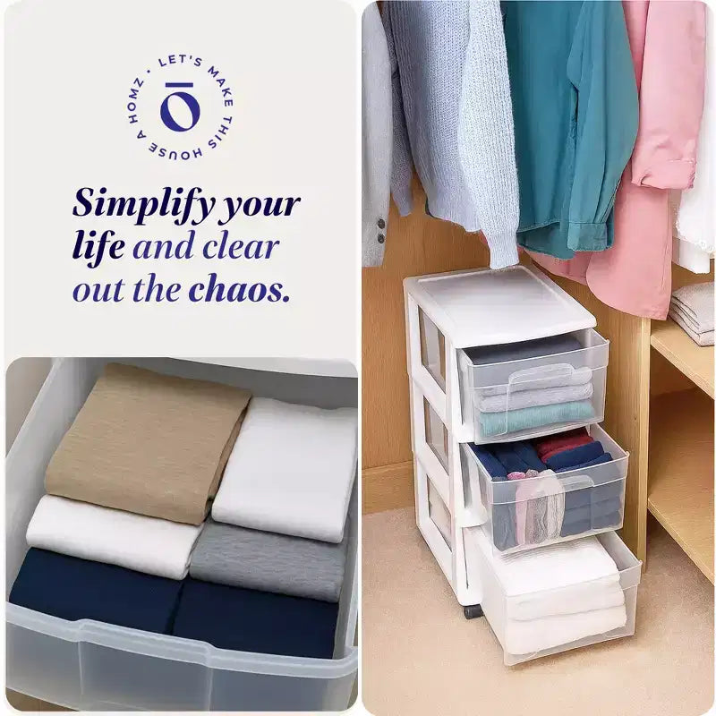 Carrello Organizer a 3 Cassetti con Ruote Rimovibili, Misura Media, Struttura Viola
