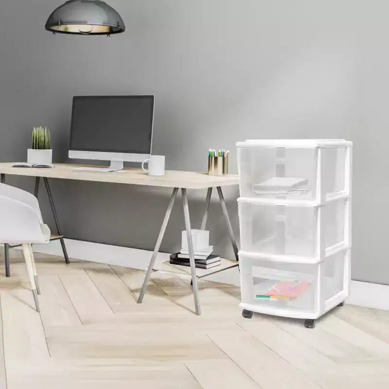 Carrello Organizer a 3 Cassetti con Ruote Rimovibili, Misura Media, Struttura Viola