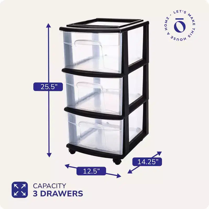 Carrello Organizer a 3 Cassetti con Ruote Rimovibili, Misura Media, Struttura Viola