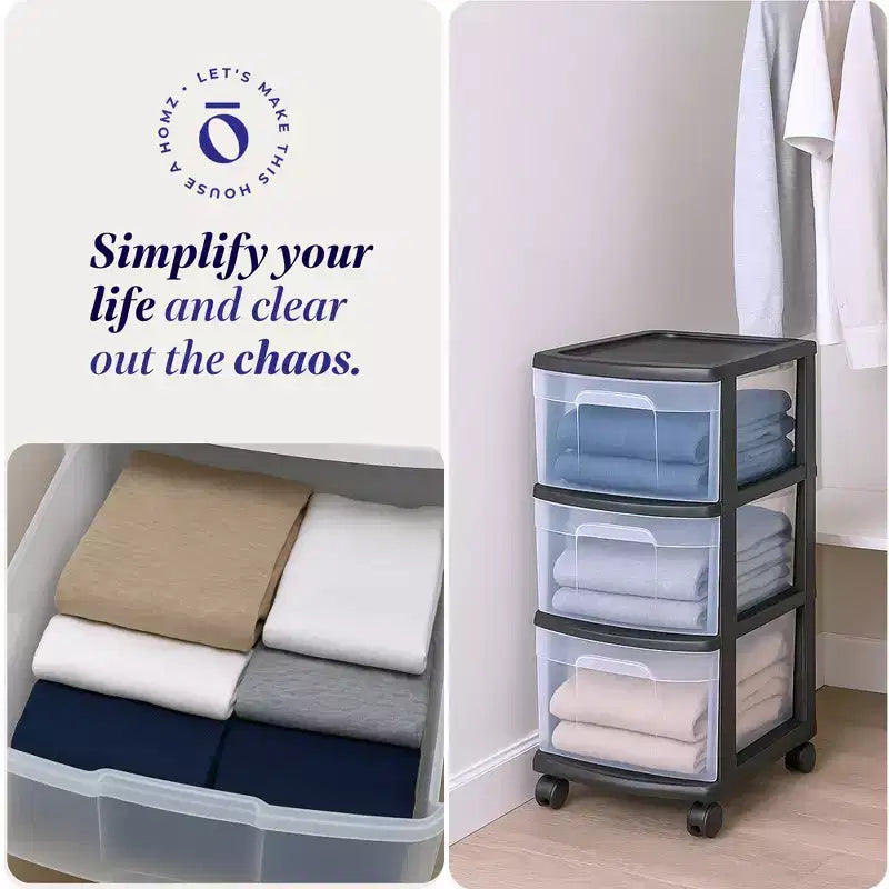 Carrello Organizer a 3 Cassetti con Ruote Rimovibili, Misura Media, Struttura Viola