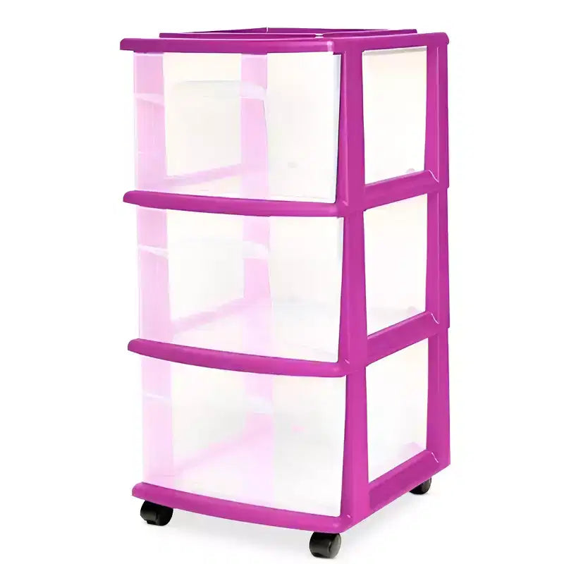 Carrello Organizer a 3 Cassetti con Ruote Rimovibili, Misura Media, Struttura Viola