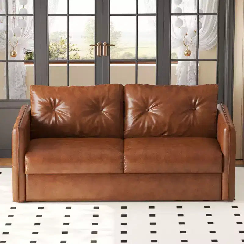 Divano letto estraibile moderno in similpelle da 160 cm, divanetto letto 2 in 1 per piccoli spazi