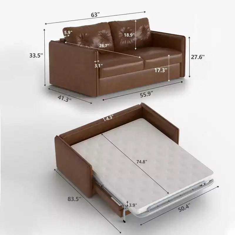 Divano letto estraibile moderno in similpelle da 160 cm, divanetto letto 2 in 1 per piccoli spazi