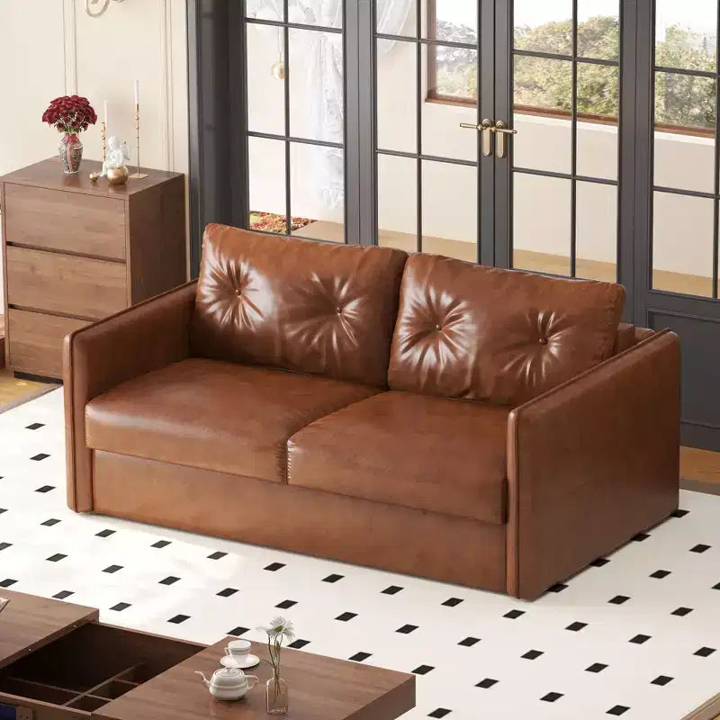 Divano letto estraibile moderno in similpelle da 160 cm, divanetto letto 2 in 1 per piccoli spazi