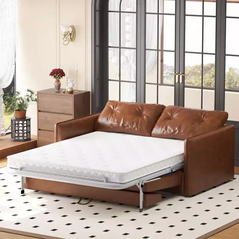 Divano letto estraibile moderno in similpelle da 160 cm, divanetto letto 2 in 1 per piccoli spazi