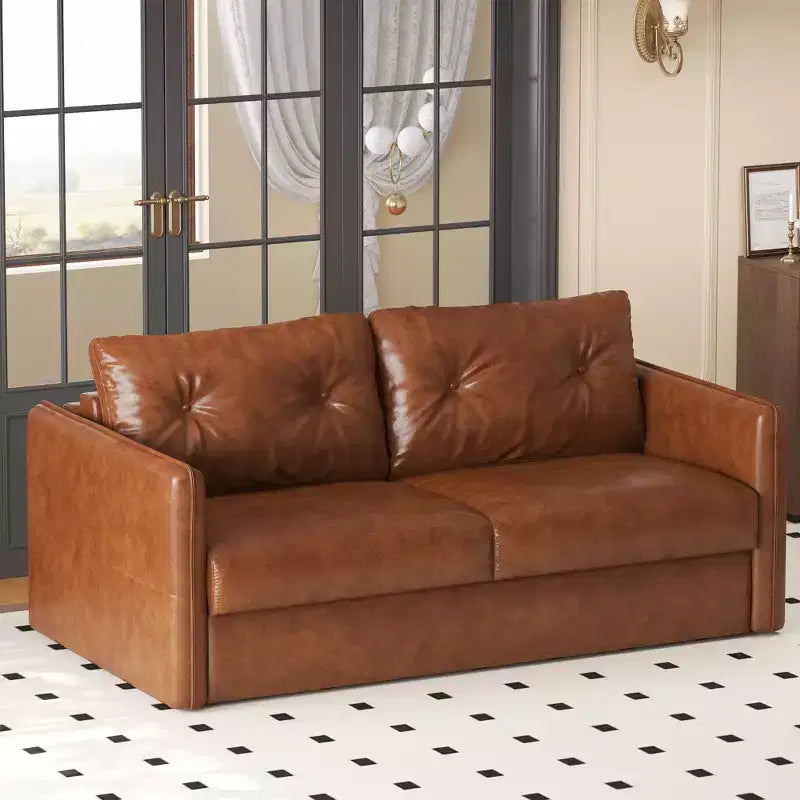 Divano letto estraibile moderno in similpelle da 160 cm, divanetto letto 2 in 1 per piccoli spazi
