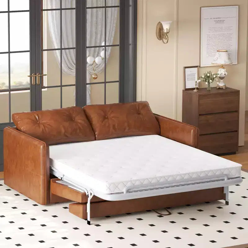 Divano letto estraibile moderno in similpelle da 160 cm, divanetto letto 2 in 1 per piccoli spazi