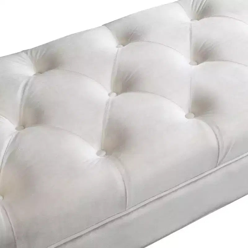 Panca Ottomana con Contenitore da Fine Letto, Velluto Trapuntato, Braccioli Arrotondati, 2 Cuscini e Gambe in Rovere Massiccio