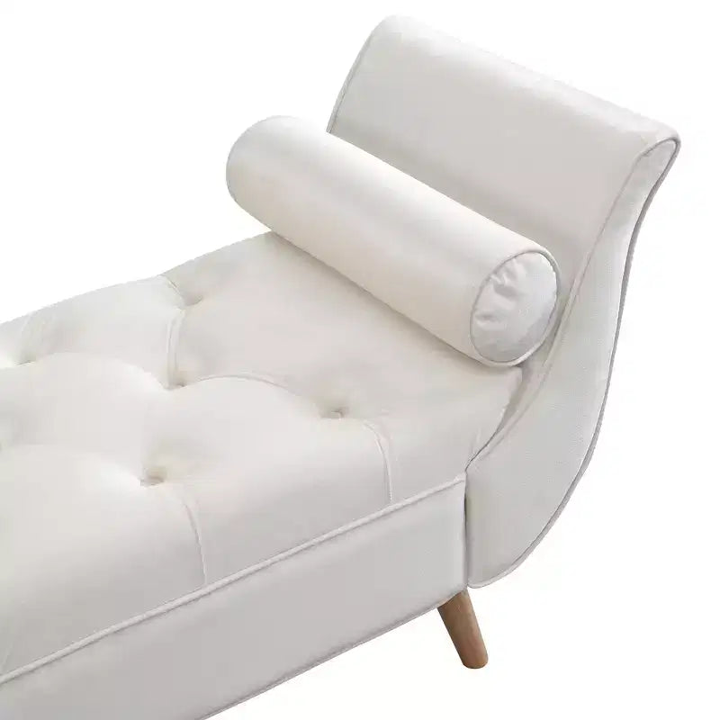 Panca Ottomana con Contenitore da Fine Letto, Velluto Trapuntato, Braccioli Arrotondati, 2 Cuscini e Gambe in Rovere Massiccio