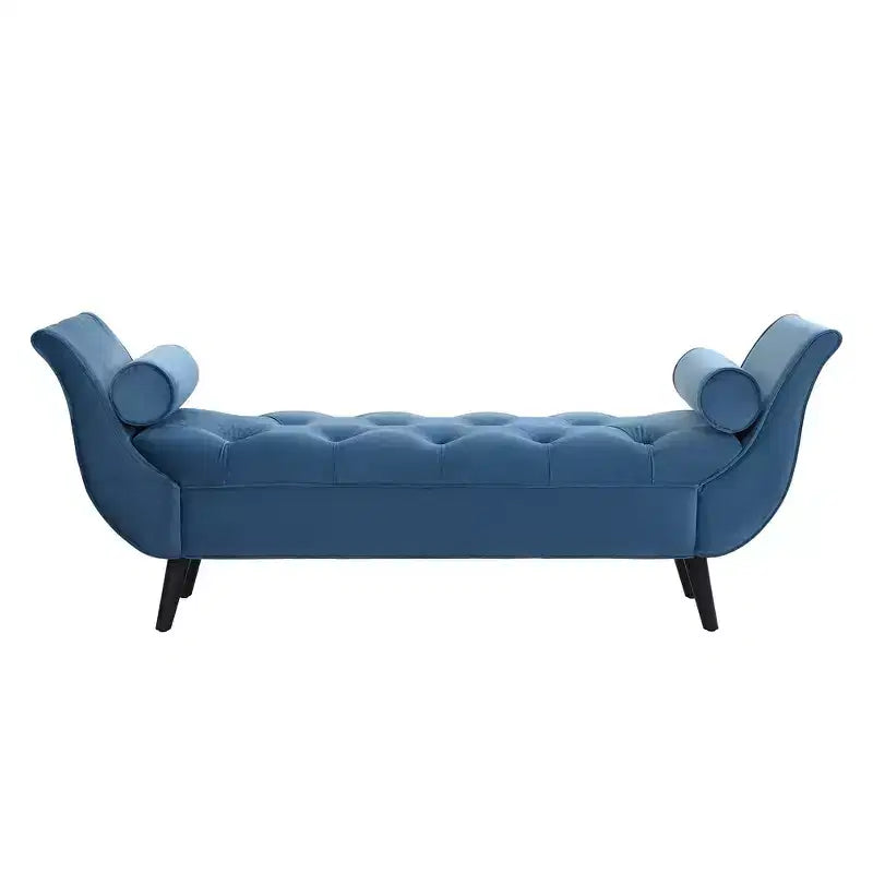 Panca Ottomana con Contenitore da Fine Letto, Velluto Trapuntato, Braccioli Arrotondati, 2 Cuscini e Gambe in Rovere Massiccio