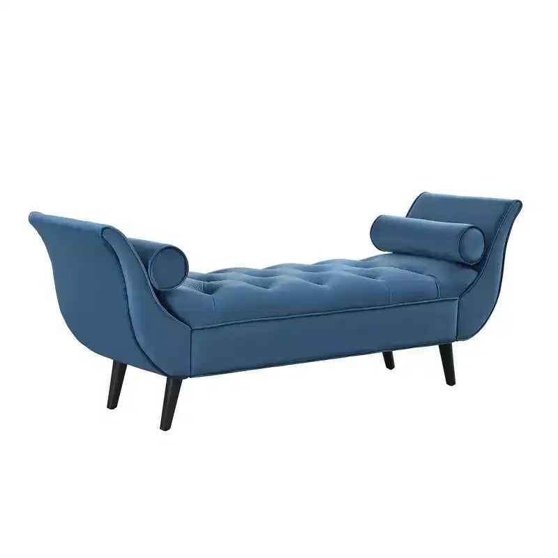 Panca Ottomana con Contenitore da Fine Letto, Velluto Trapuntato, Braccioli Arrotondati, 2 Cuscini e Gambe in Rovere Massiccio