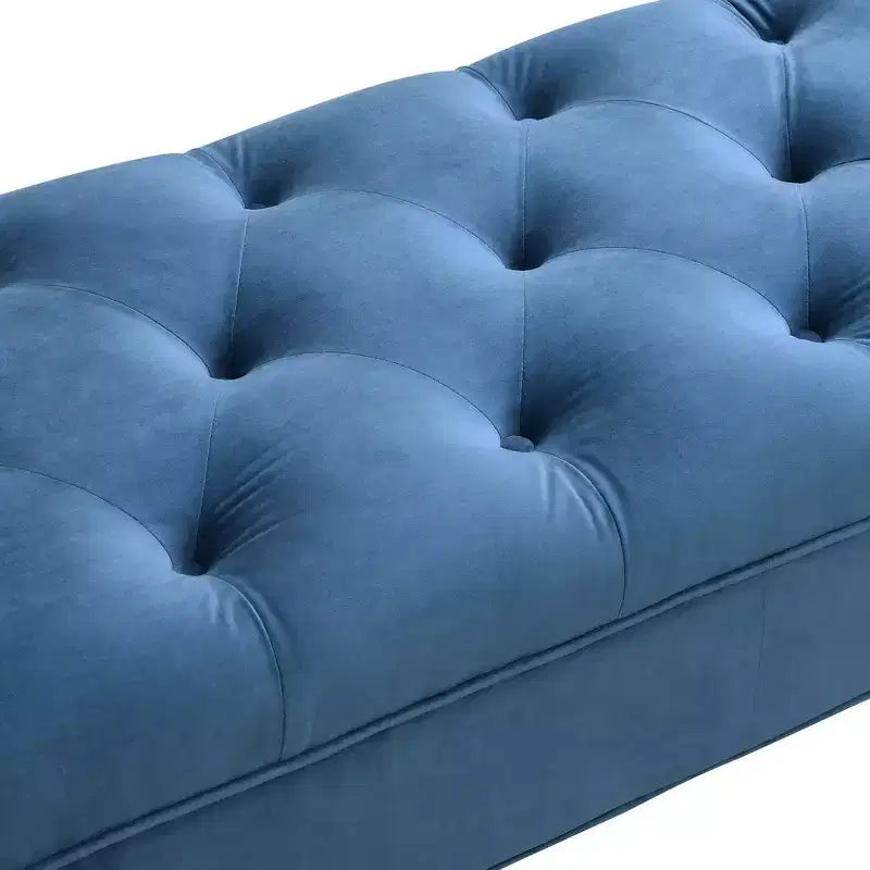 Panca Ottomana con Contenitore da Fine Letto, Velluto Trapuntato, Braccioli Arrotondati, 2 Cuscini e Gambe in Rovere Massiccio